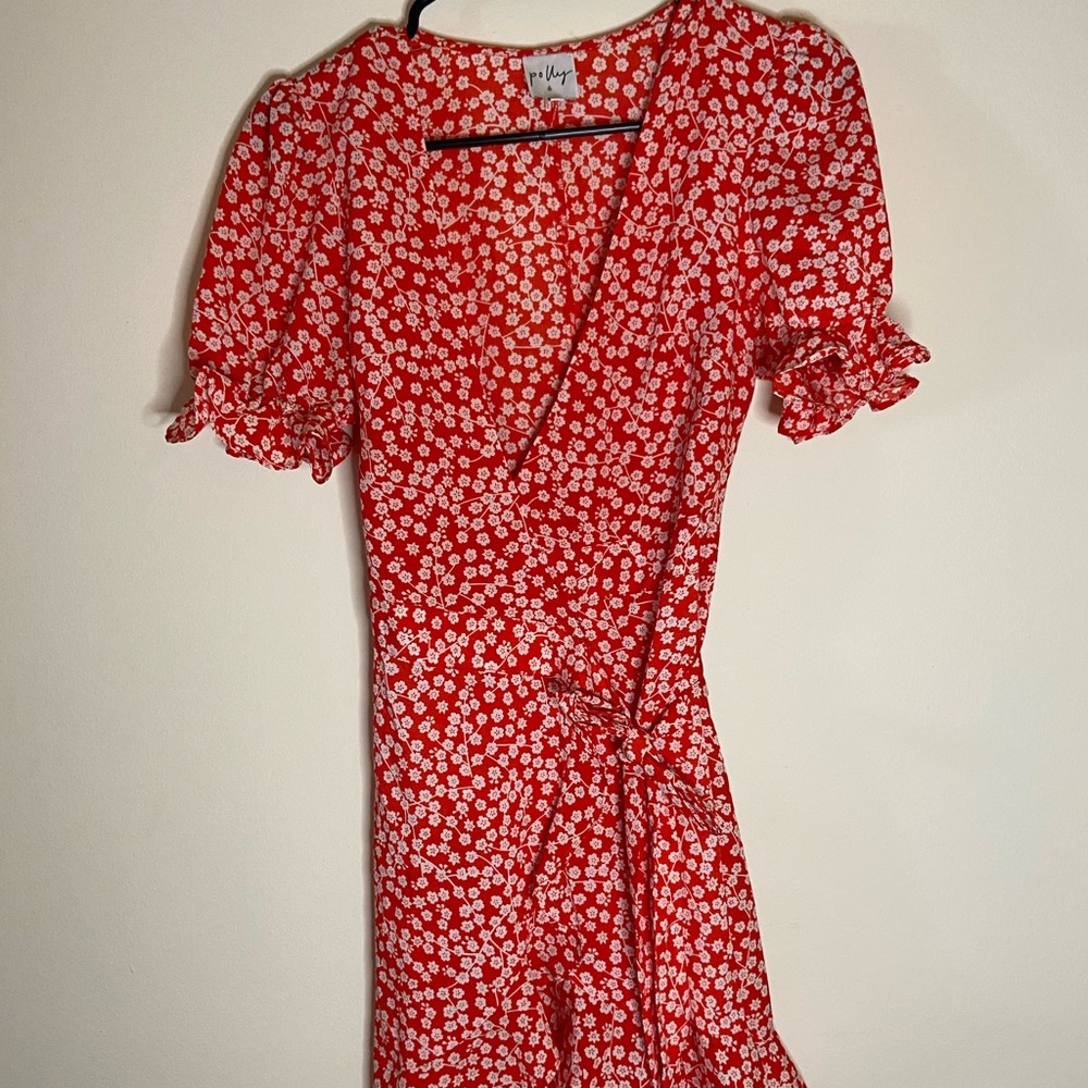 Red floral mini dress